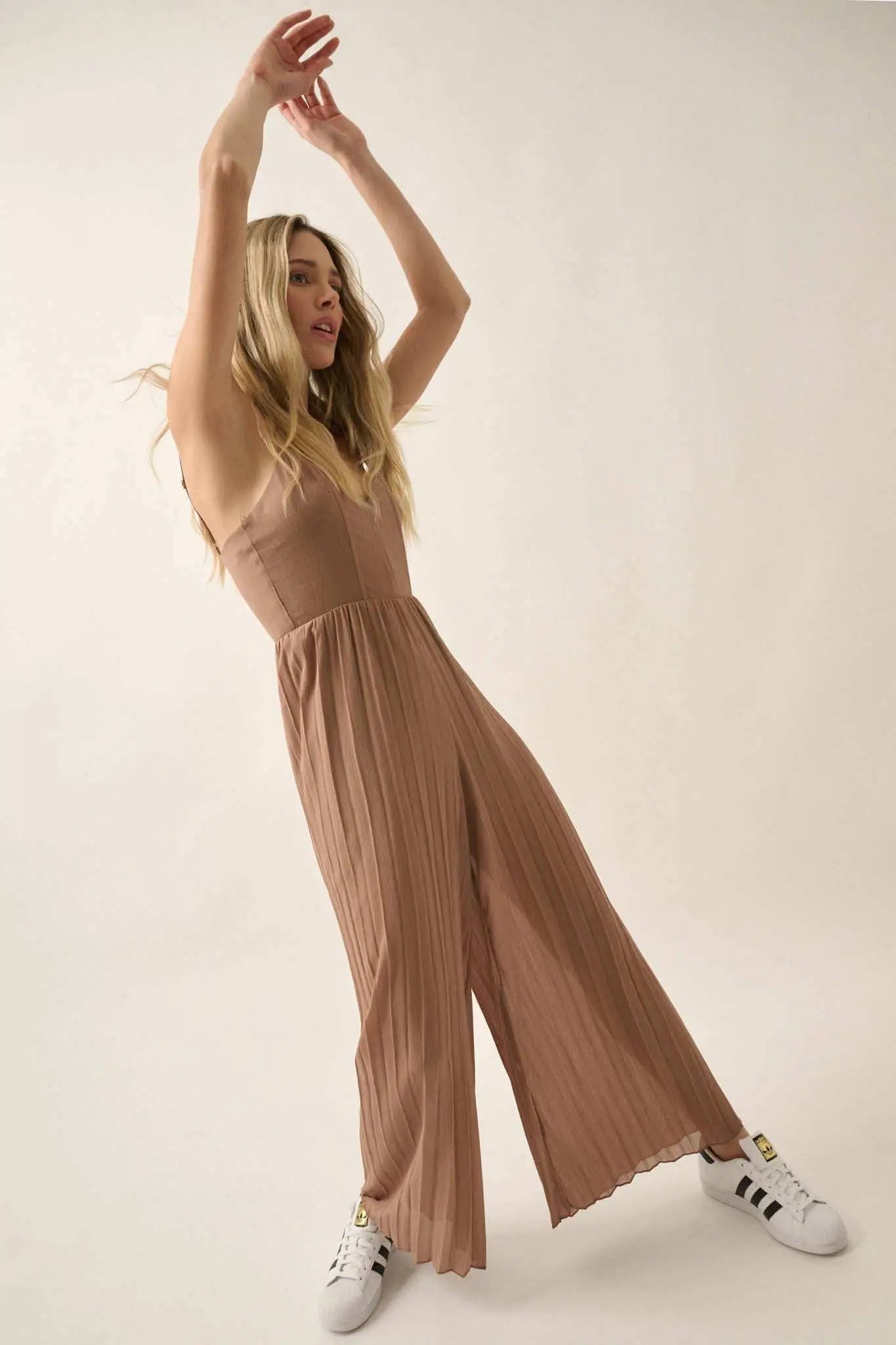 In Vogue Accordion Pleated Wide-Leg Corset Jumpsuit