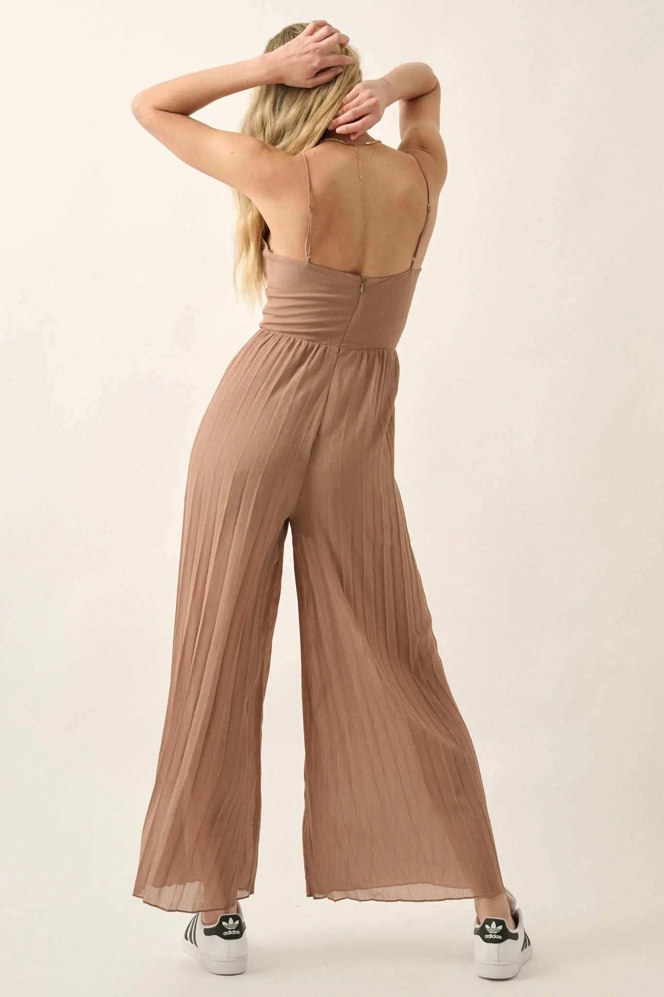 In Vogue Accordion Pleated Wide-Leg Corset Jumpsuit