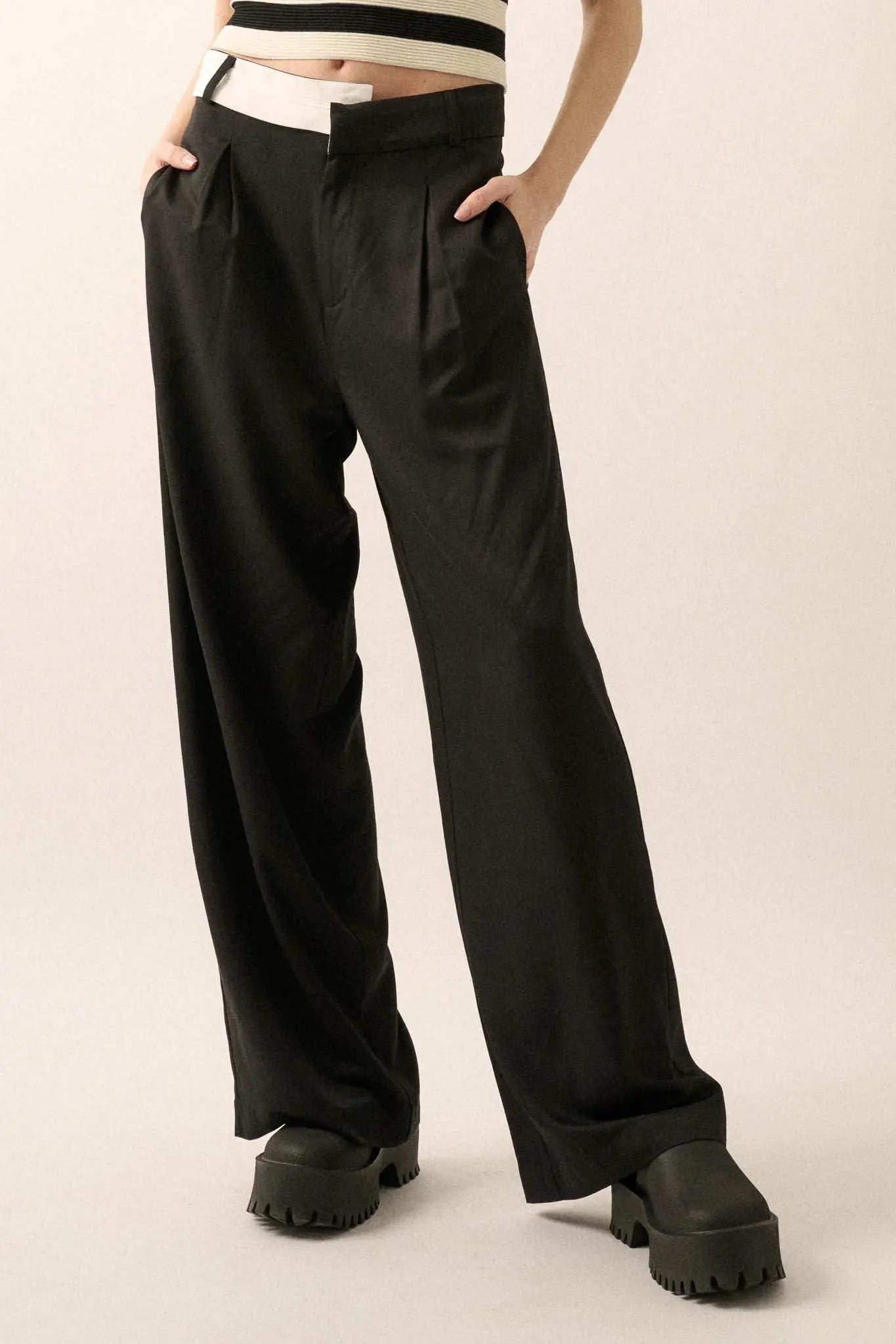 Making Strides Asymmetrical-Waist Pleated Pants