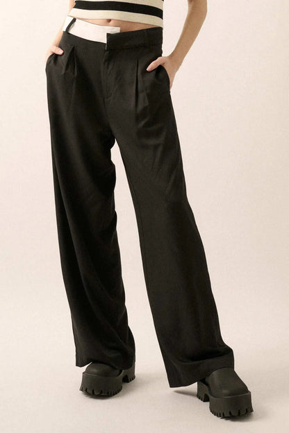 Making Strides Asymmetrical-Waist Pleated Pants