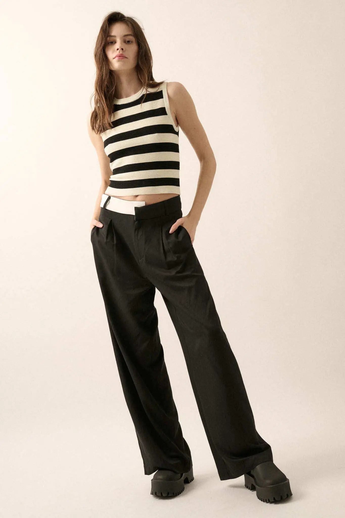 Making Strides Asymmetrical-Waist Pleated Pants