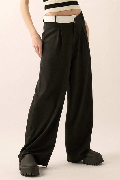 Making Strides Asymmetrical-Waist Pleated Pants