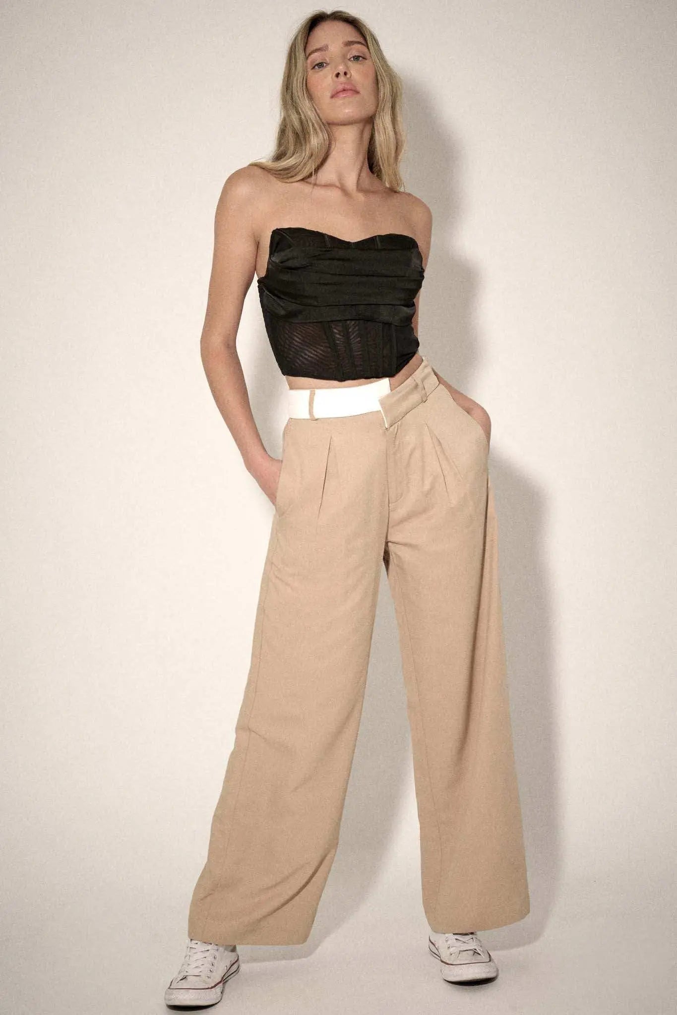 Making Strides Asymmetrical-Waist Pleated Pants
