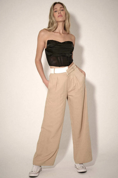 Making Strides Asymmetrical-Waist Pleated Pants