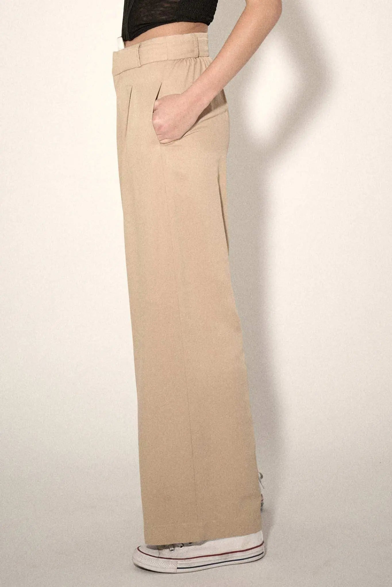 Making Strides Asymmetrical-Waist Pleated Pants