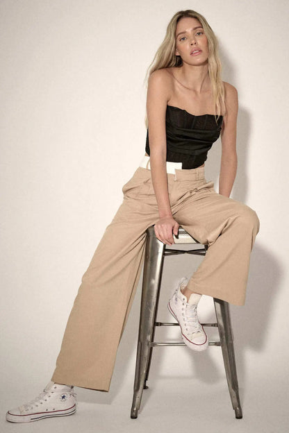 Making Strides Asymmetrical-Waist Pleated Pants