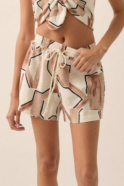 Faraway Places Abstract-Print Drawstring Shorts
