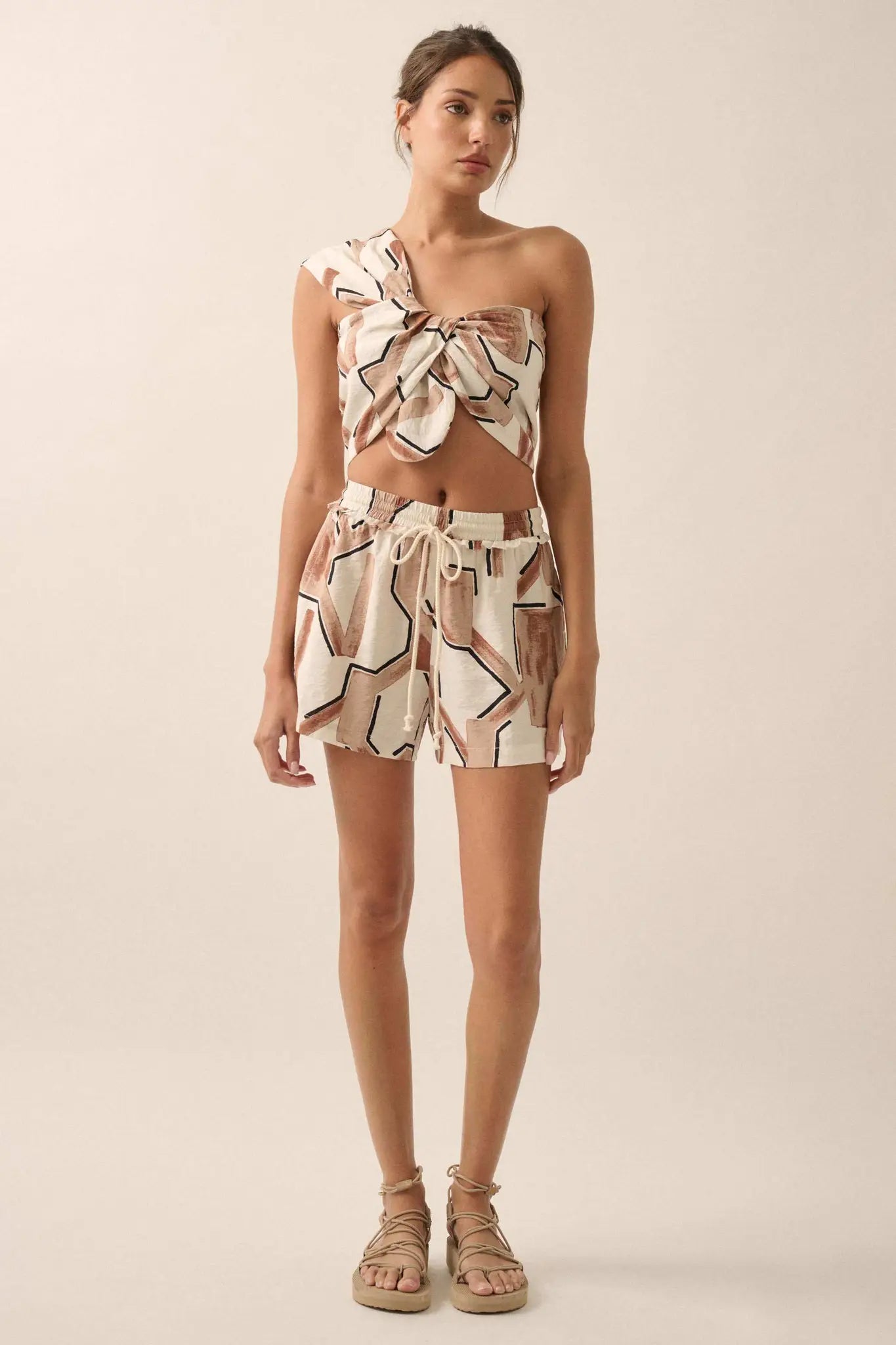 Faraway Places Abstract-Print Drawstring Shorts