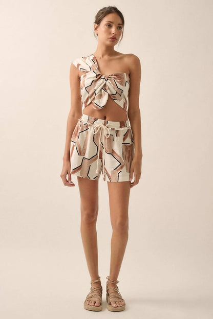 Faraway Places Abstract-Print Drawstring Shorts