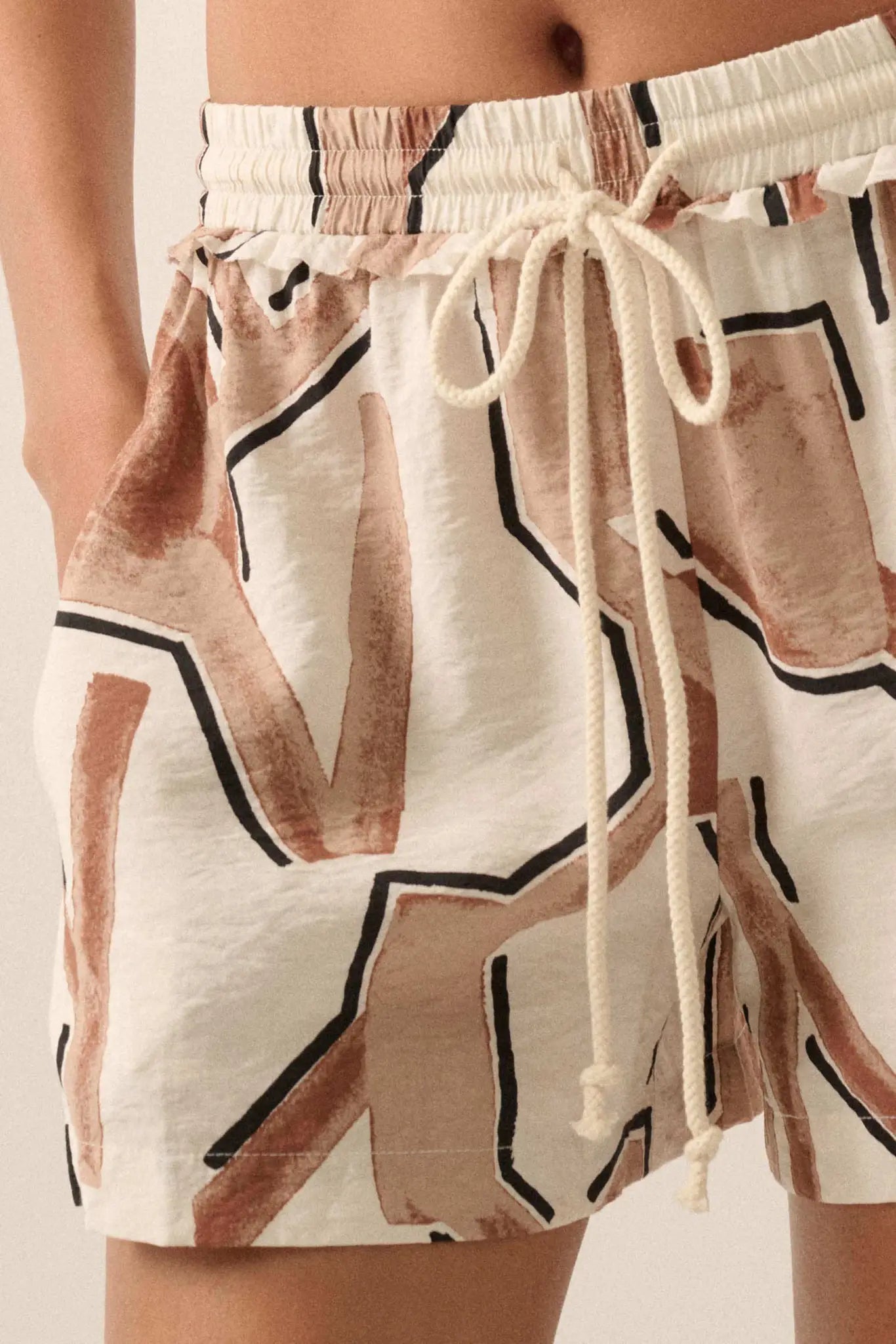 Faraway Places Abstract-Print Drawstring Shorts
