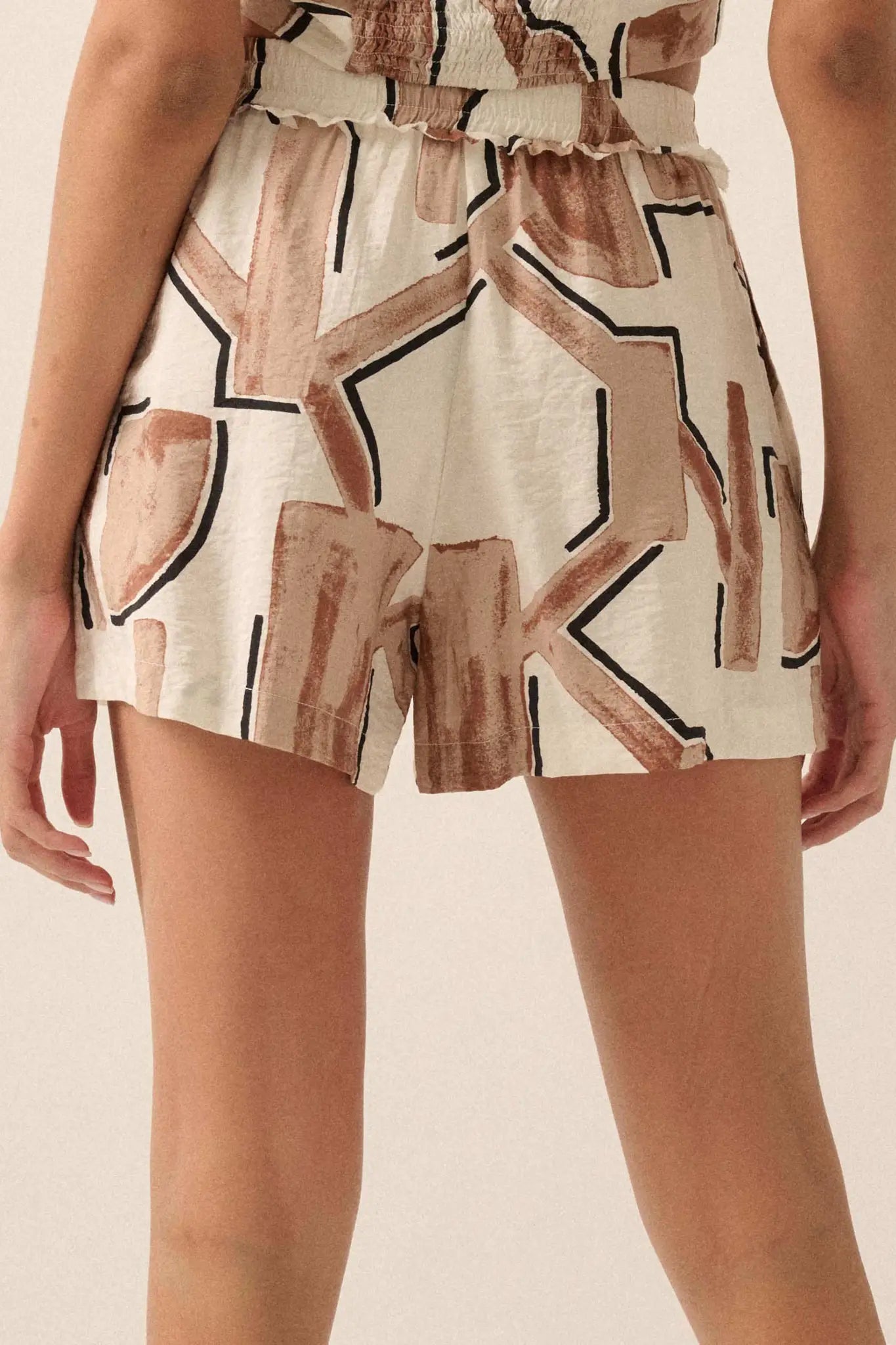 Faraway Places Abstract-Print Drawstring Shorts