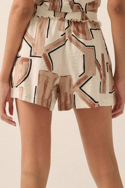 Faraway Places Abstract-Print Drawstring Shorts