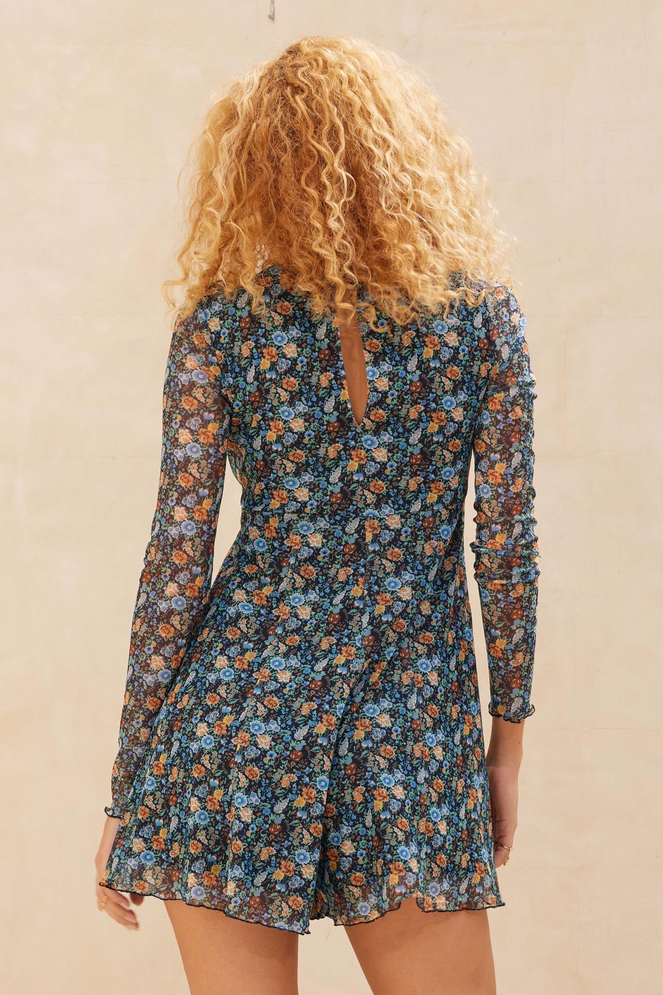 Bright Breeze Floral Mesh Long-Sleeve Romper
