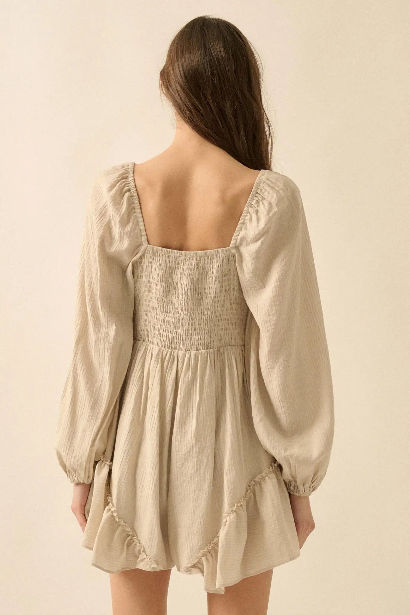 Lost in Love Tie-Front Ruffled Peasant Romper