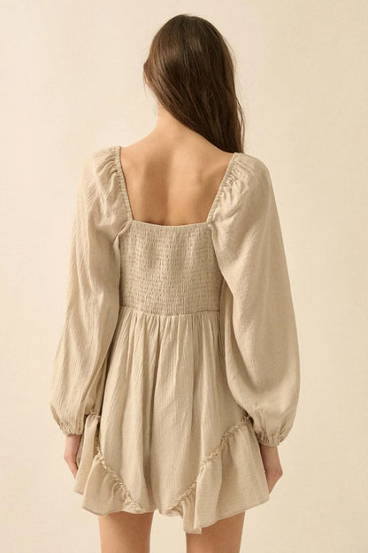 Lost in Love Tie-Front Ruffled Peasant Romper