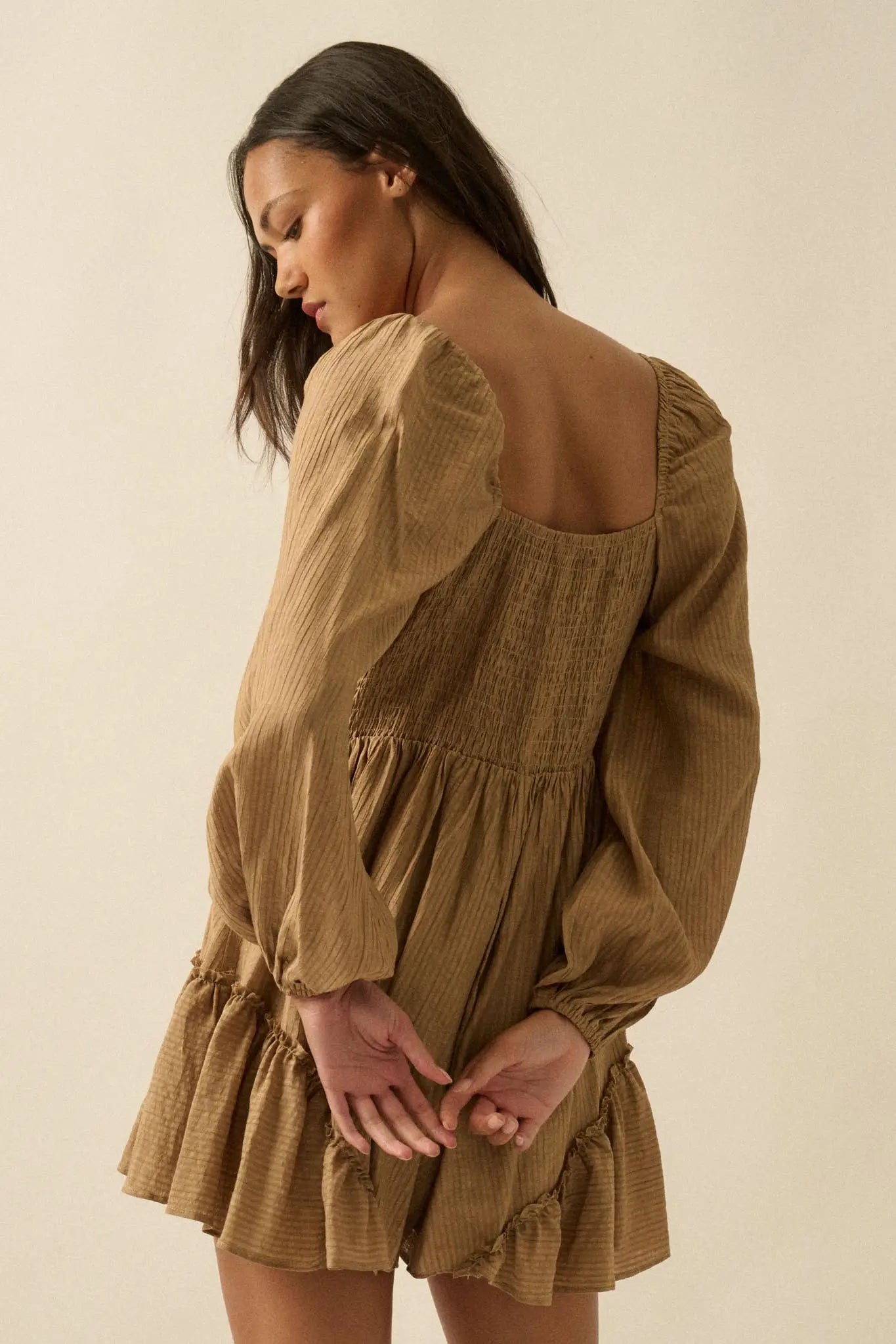 Lost in Love Tie-Front Ruffled Peasant Romper