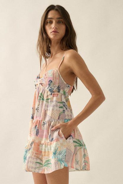 Miami Mood Tropical-Print Tiered Babydoll Romper