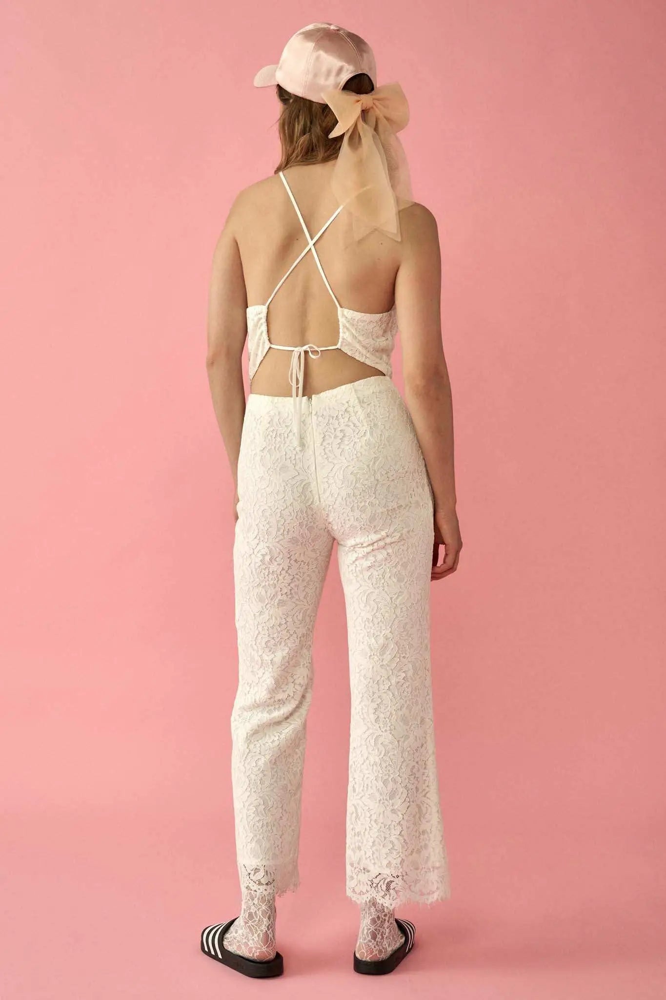Lace Ahead Floral Lace Open-Back Jumpsuit