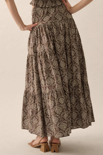 Lavish Blossoms Floral Tiered Ruffle Maxi Skirt