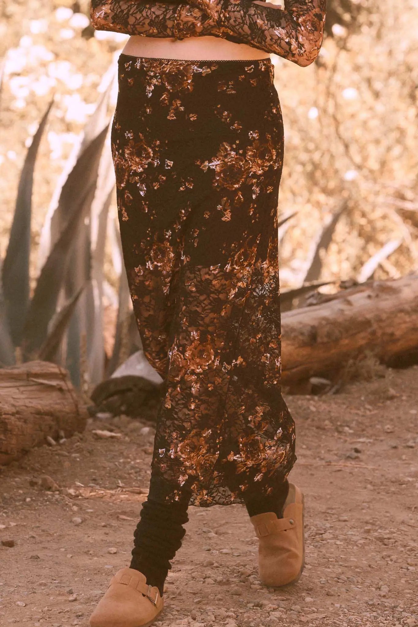 Fields of Gold Floral-Print Lace Maxi Skirt