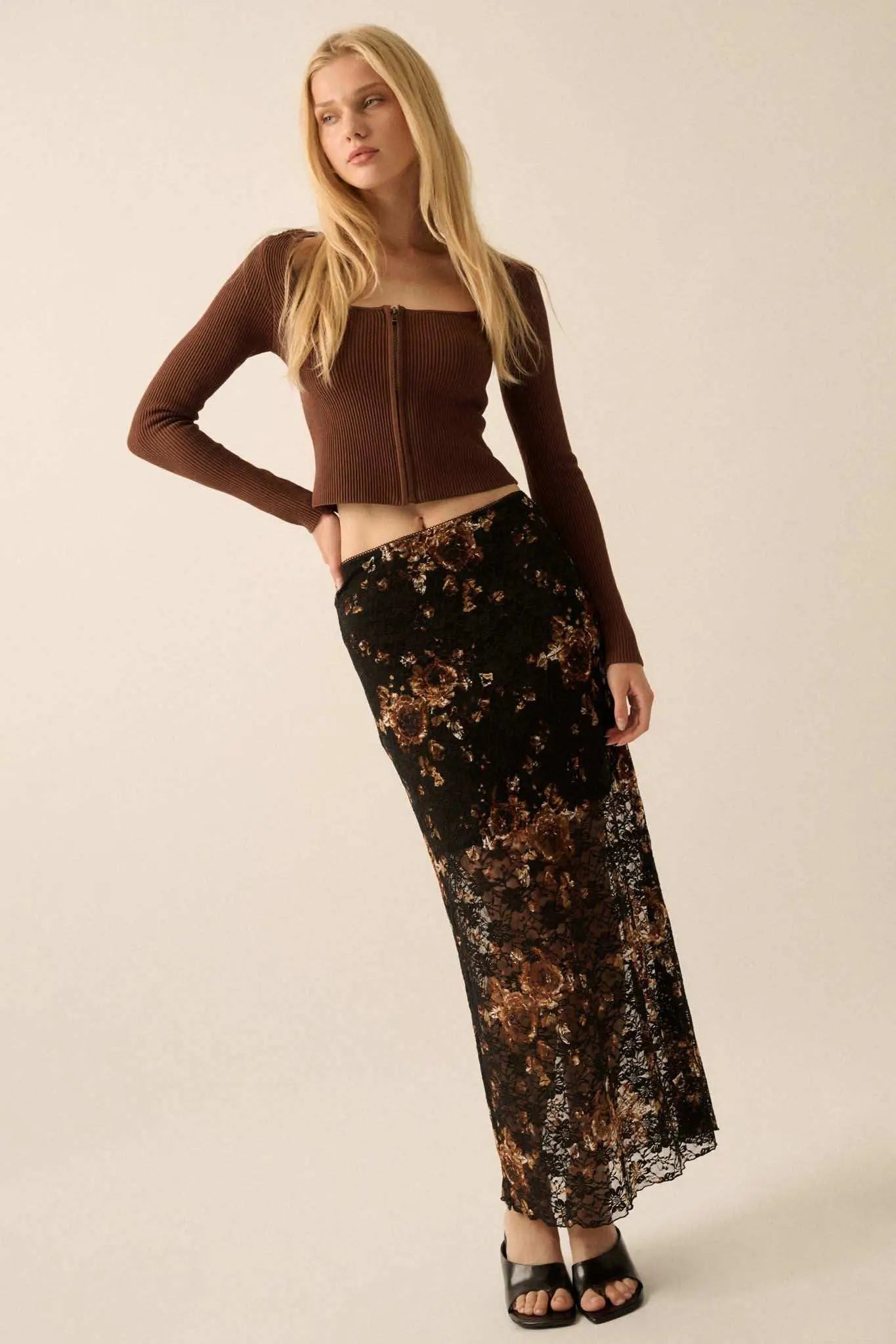 Fields of Gold Floral-Print Lace Maxi Skirt