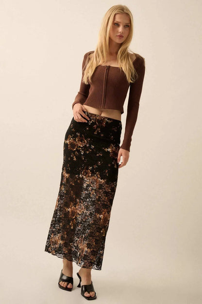 Fields of Gold Floral-Print Lace Maxi Skirt
