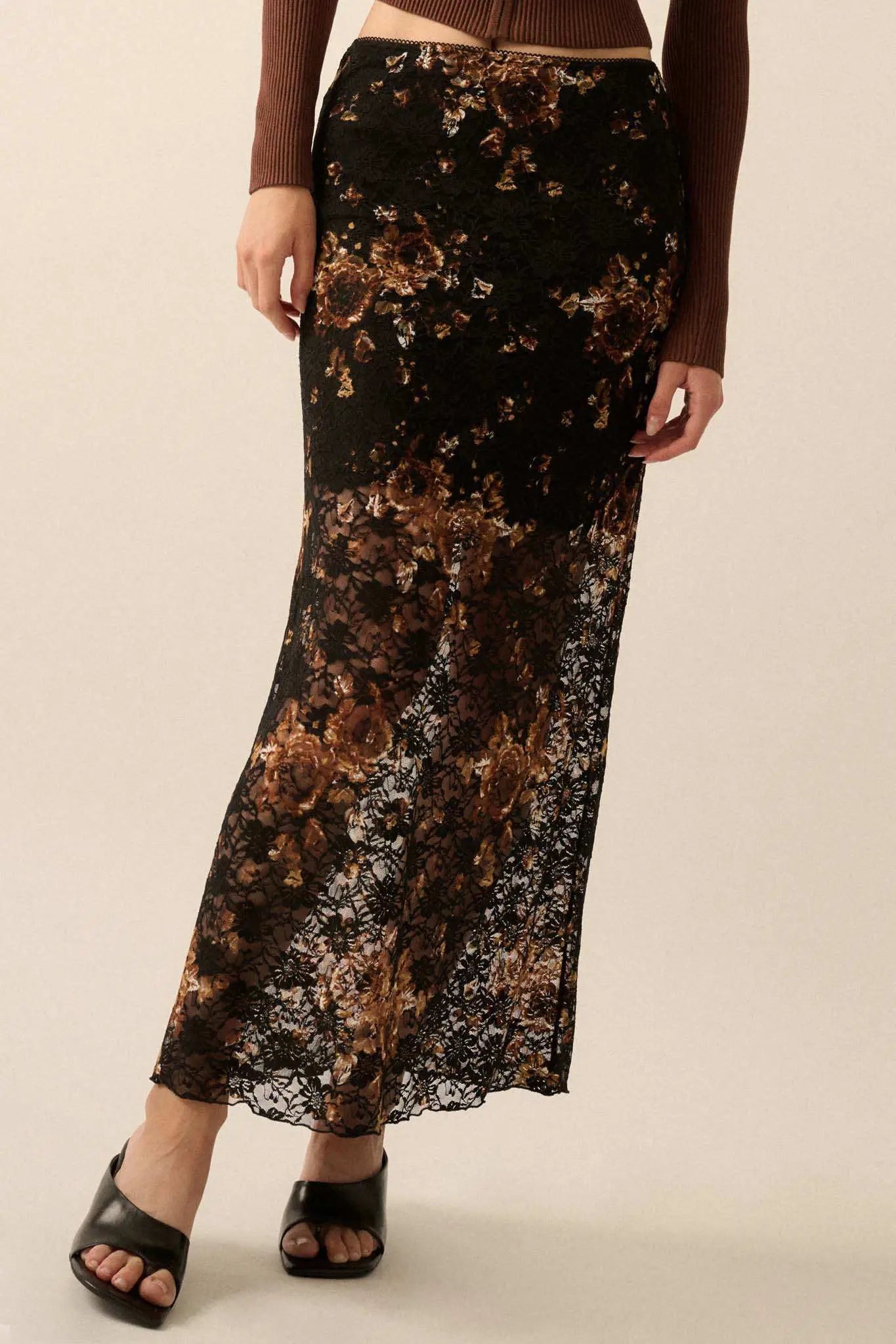 Fields of Gold Floral-Print Lace Maxi Skirt