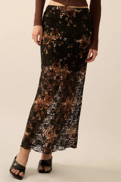 Fields of Gold Floral-Print Lace Maxi Skirt