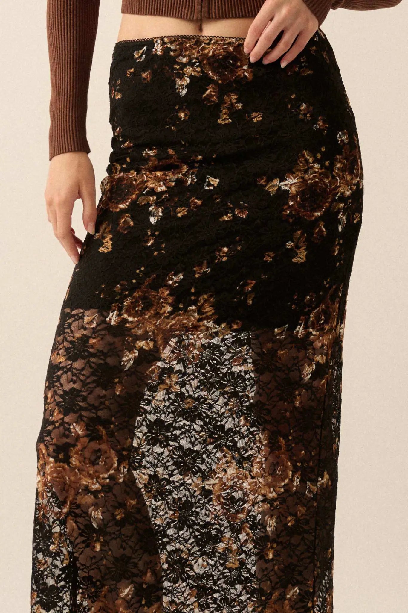 Fields of Gold Floral-Print Lace Maxi Skirt