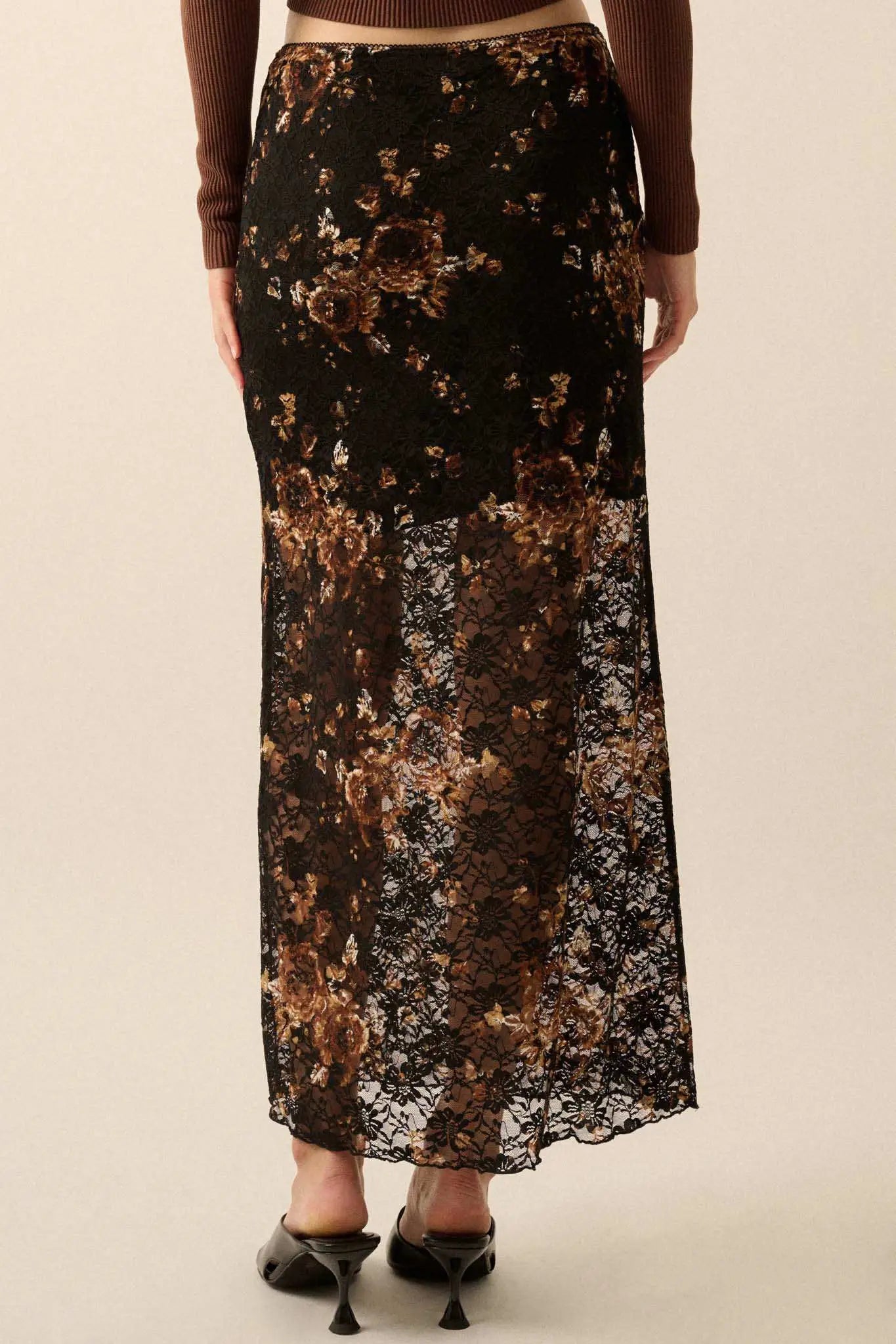 Fields of Gold Floral-Print Lace Maxi Skirt