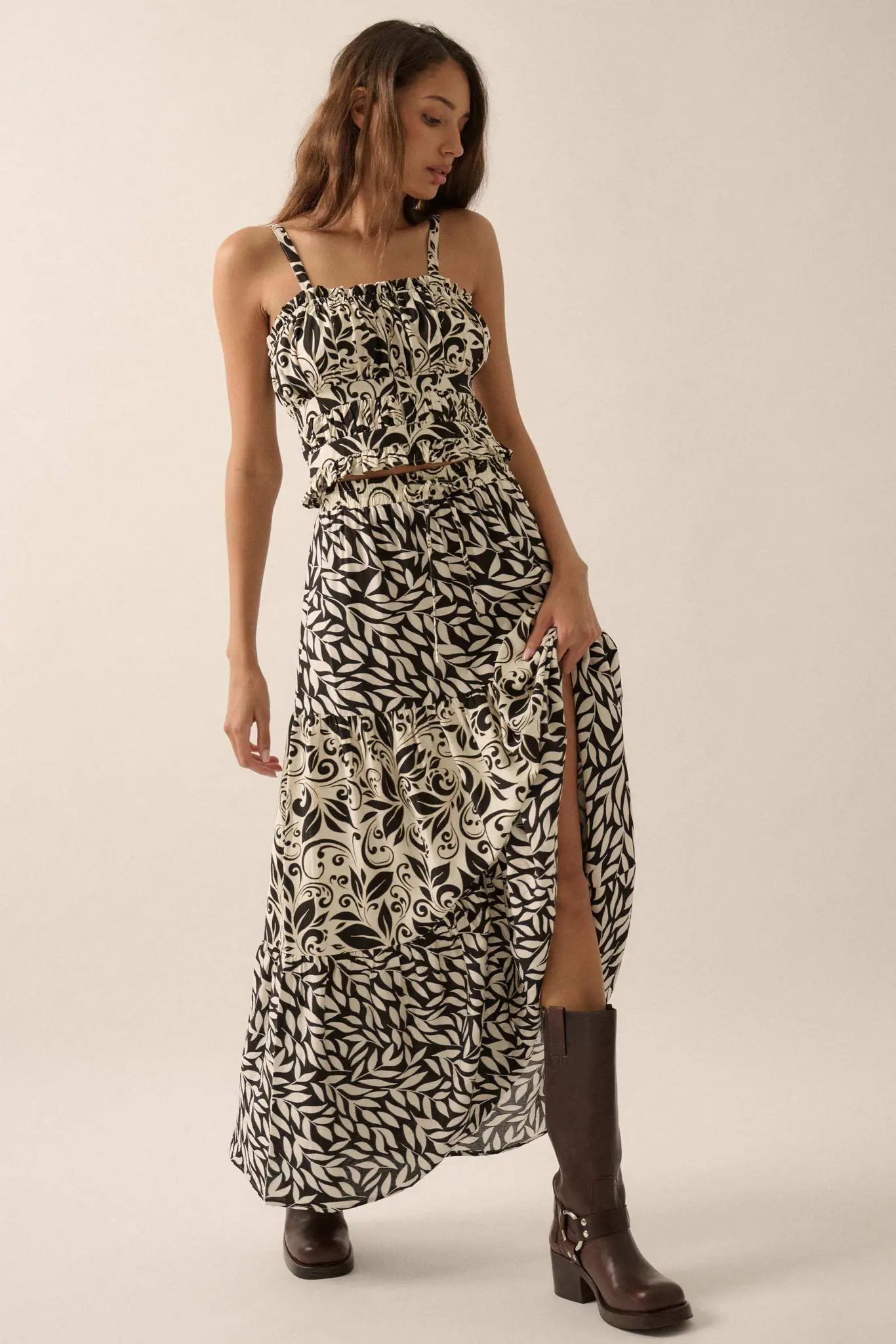 Spring Splendor Colorblock Floral Tiered Maxi Skirt