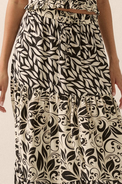 Spring Splendor Colorblock Floral Tiered Maxi Skirt