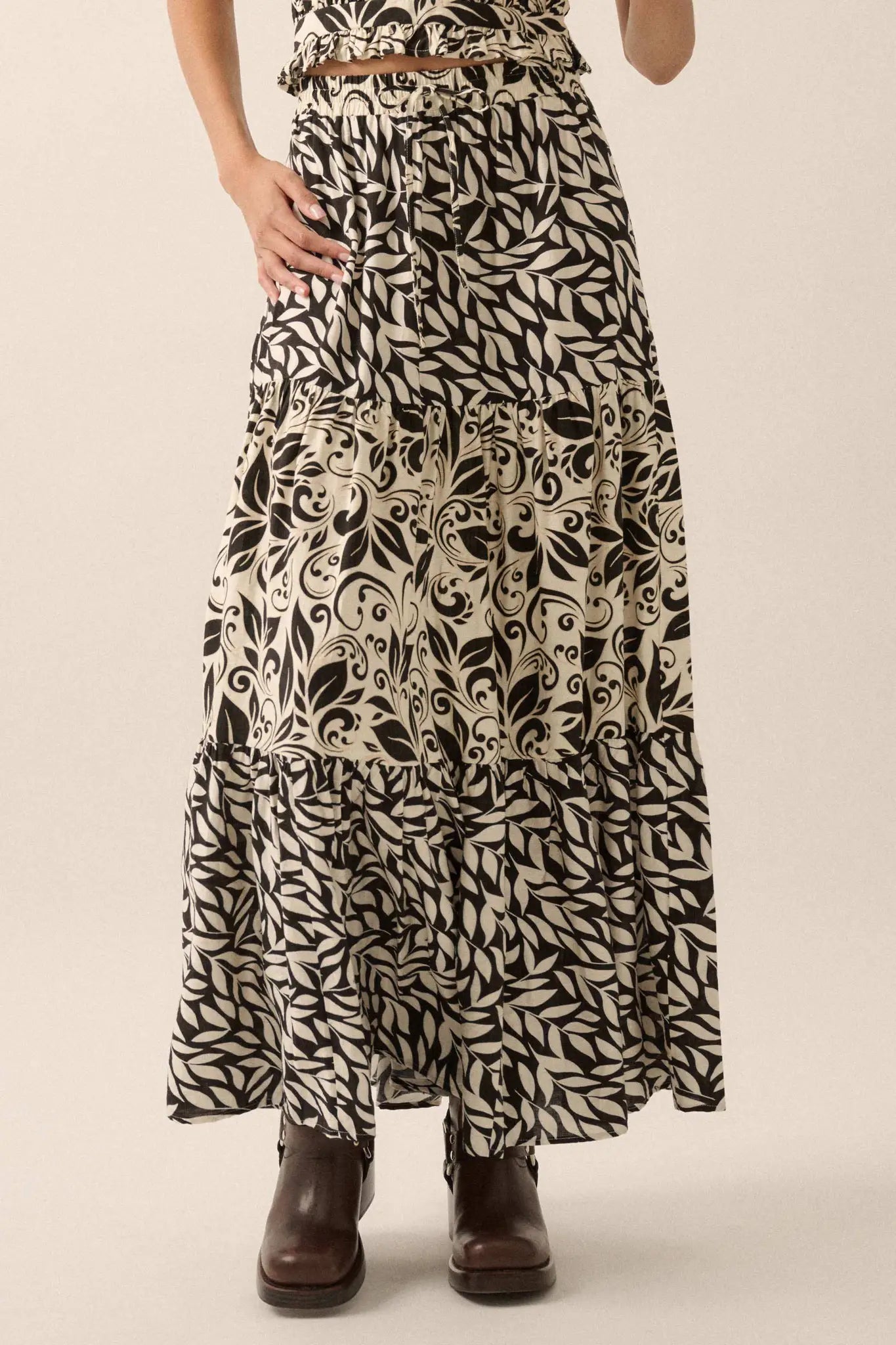 Spring Splendor Colorblock Floral Tiered Maxi Skirt