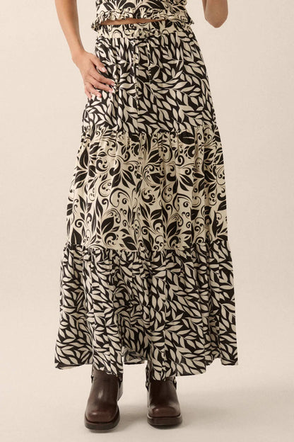 Spring Splendor Colorblock Floral Tiered Maxi Skirt
