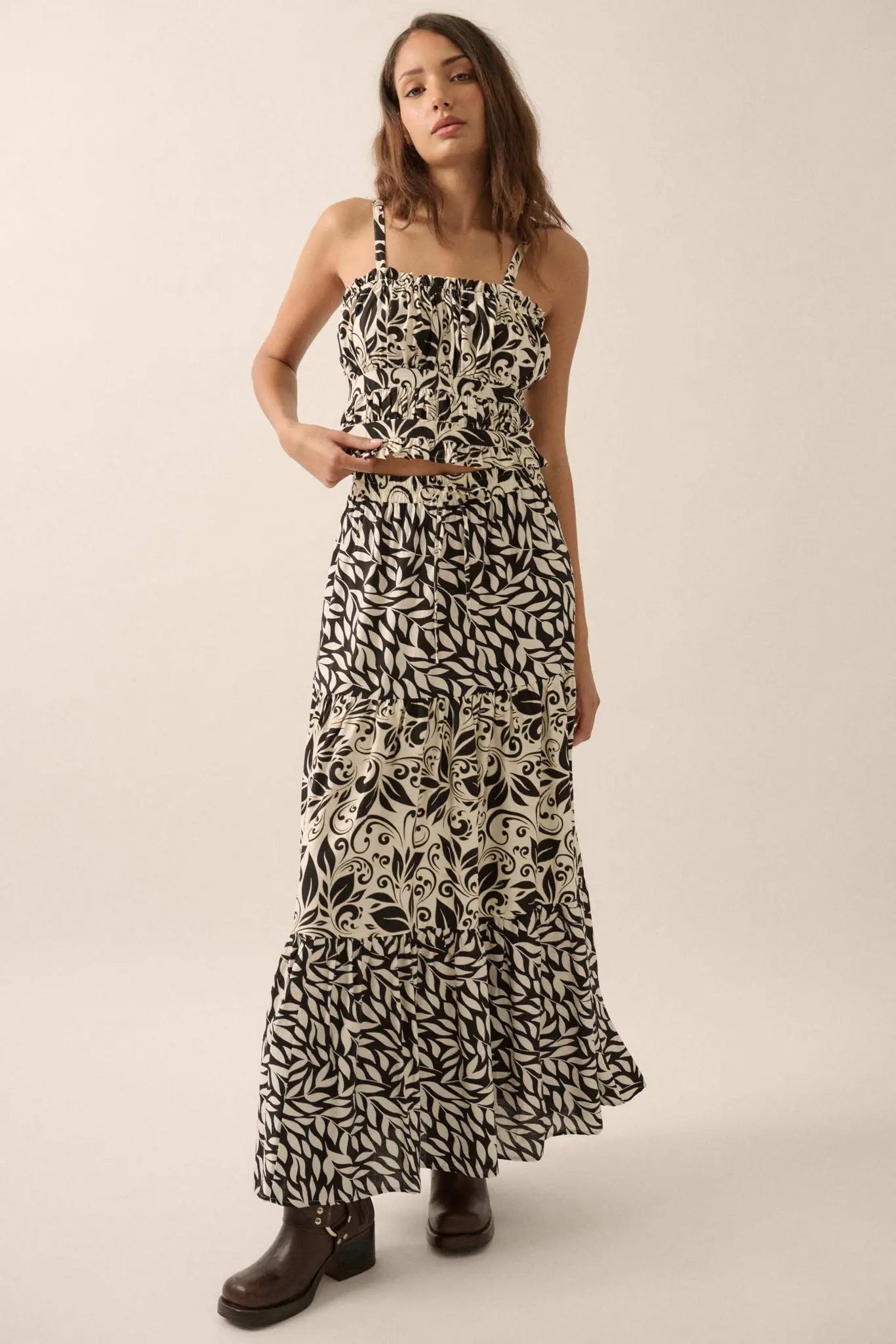 Spring Splendor Colorblock Floral Tiered Maxi Skirt