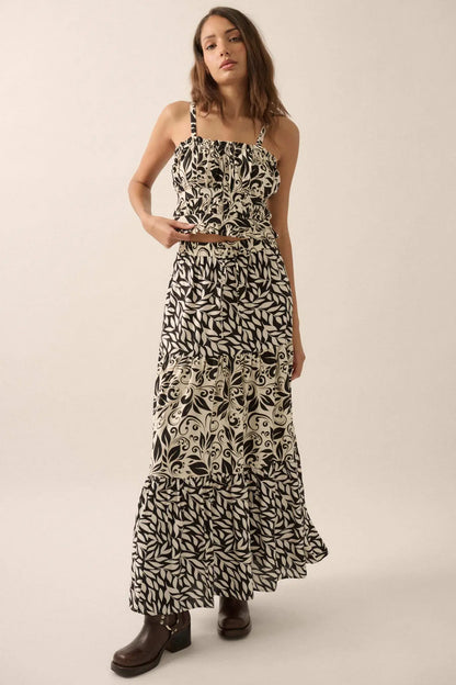 Spring Splendor Colorblock Floral Tiered Maxi Skirt