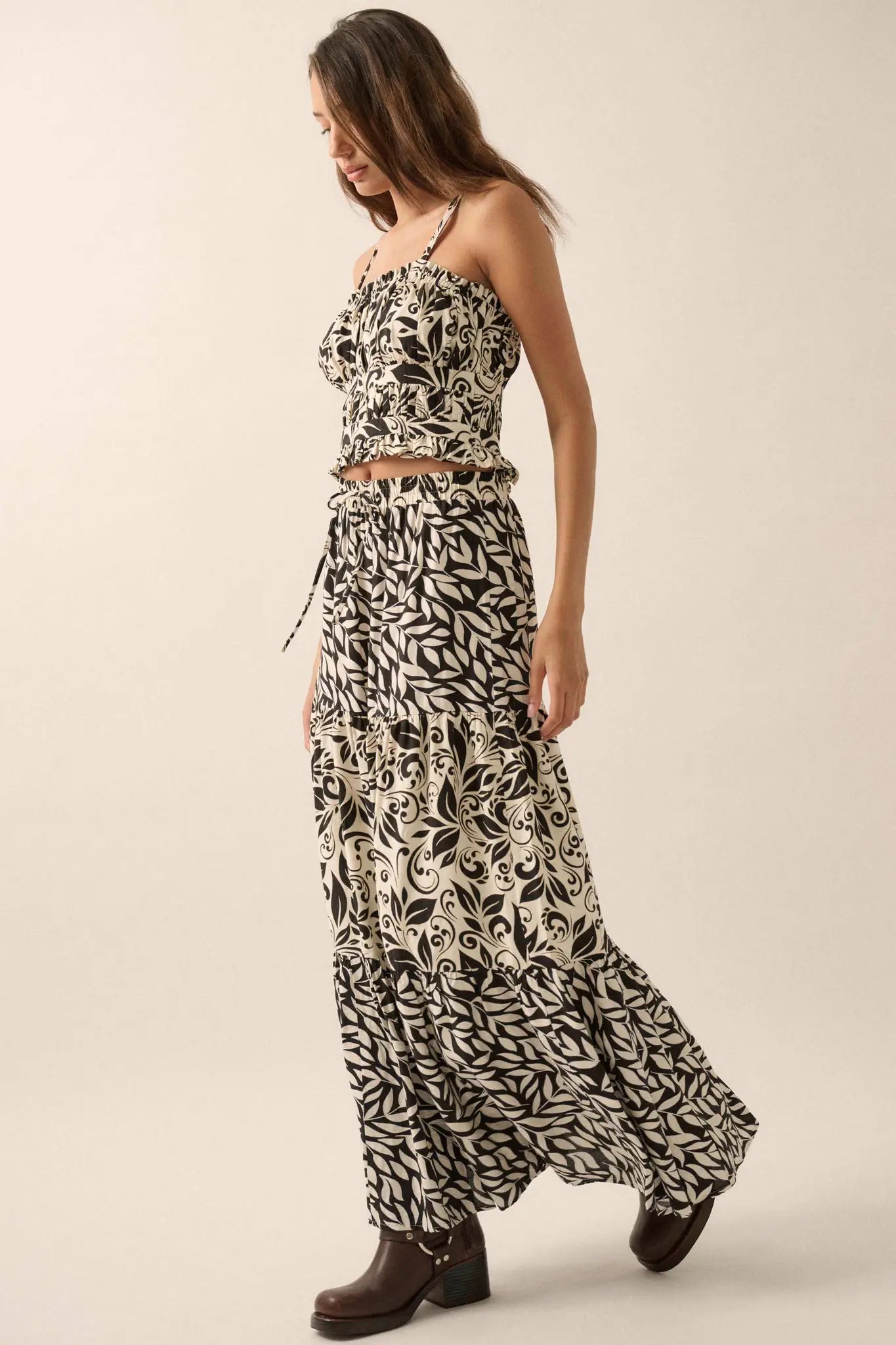 Spring Splendor Colorblock Floral Tiered Maxi Skirt