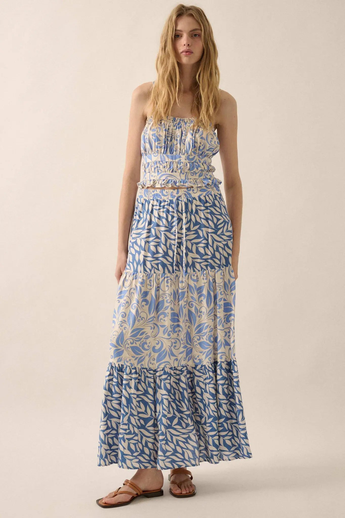 Spring Splendor Colorblock Floral Tiered Maxi Skirt