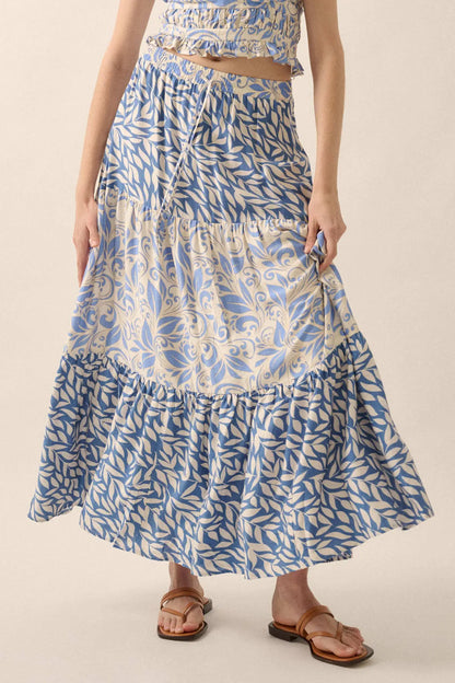 Spring Splendor Colorblock Floral Tiered Maxi Skirt