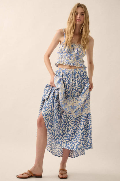 Spring Splendor Colorblock Floral Tiered Maxi Skirt