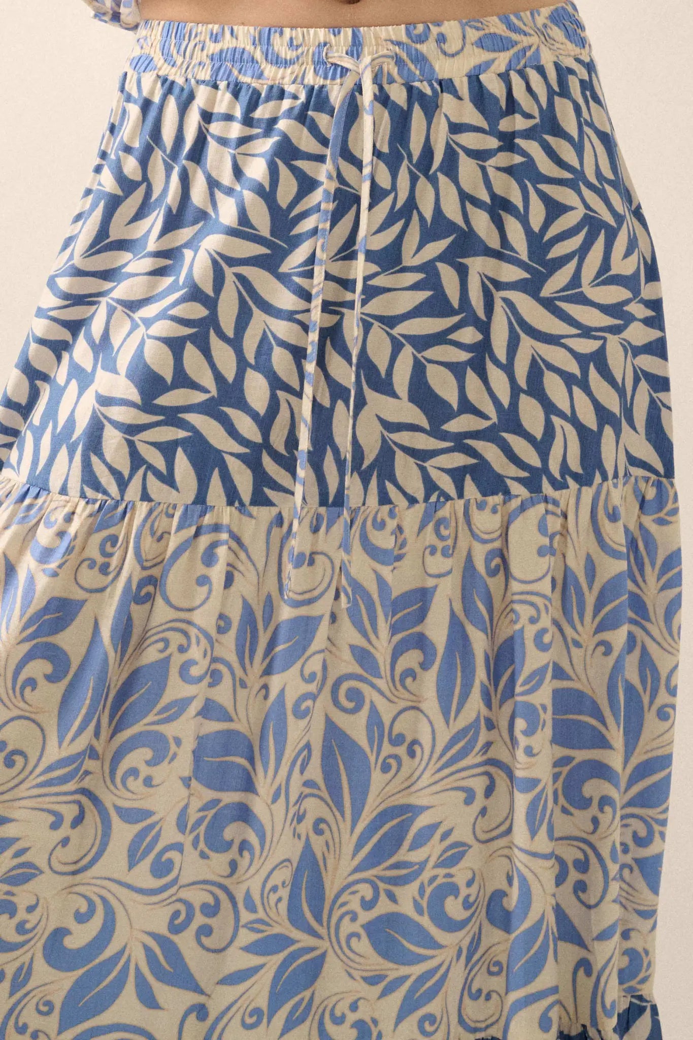 Spring Splendor Colorblock Floral Tiered Maxi Skirt