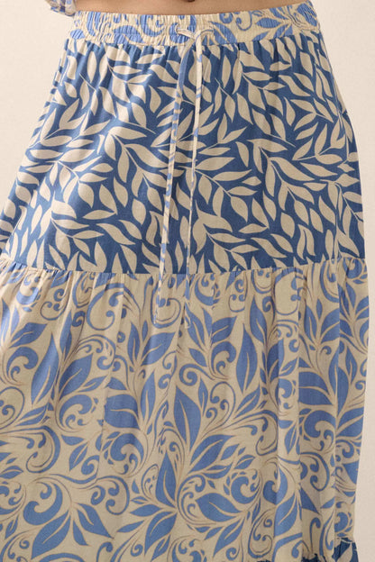 Spring Splendor Colorblock Floral Tiered Maxi Skirt