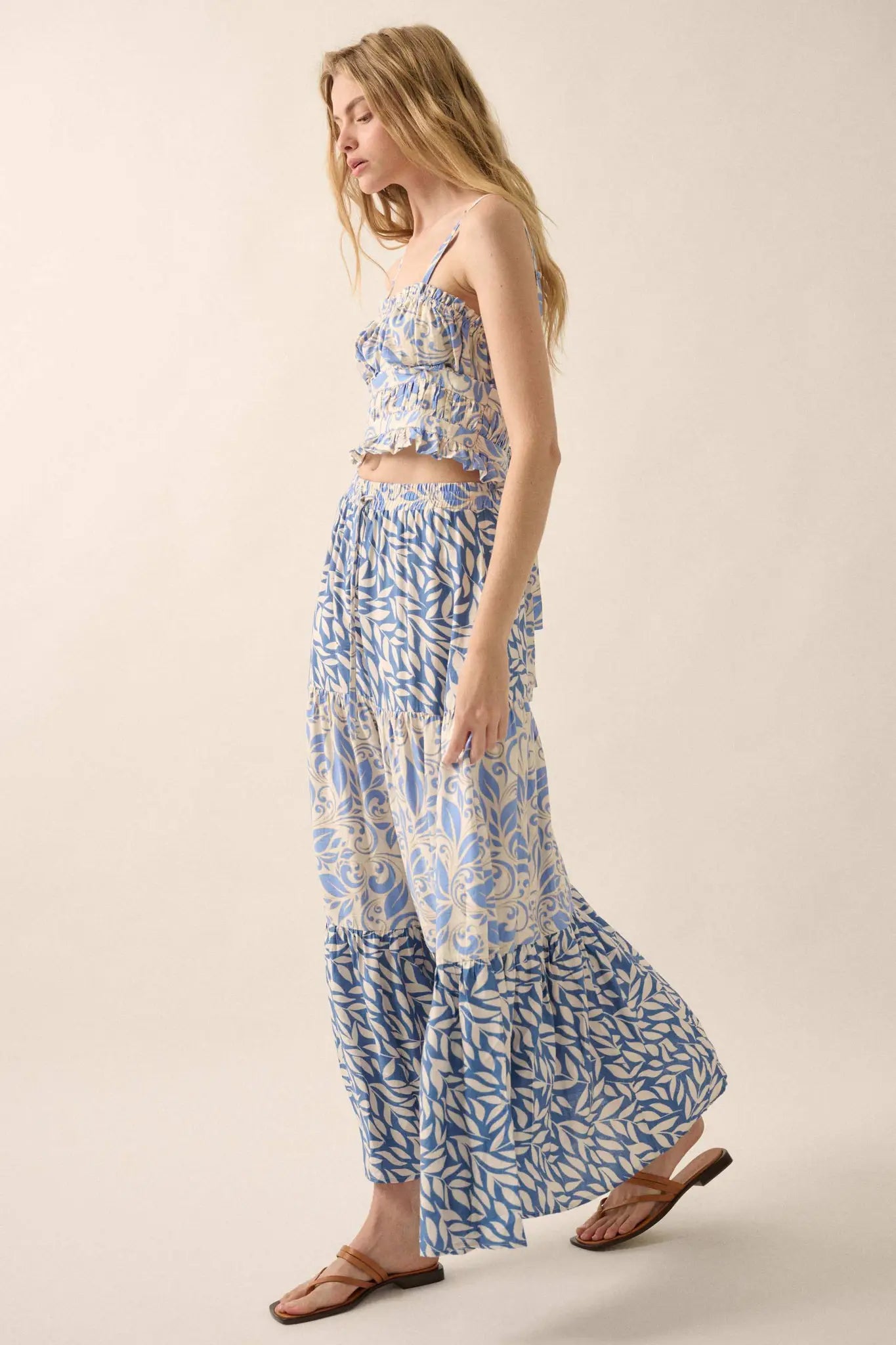 Spring Splendor Colorblock Floral Tiered Maxi Skirt