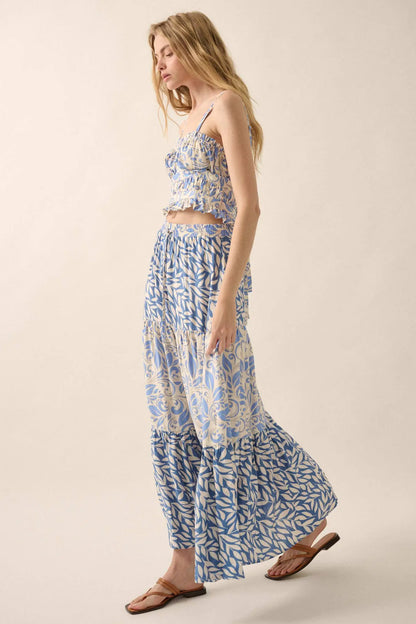 Spring Splendor Colorblock Floral Tiered Maxi Skirt