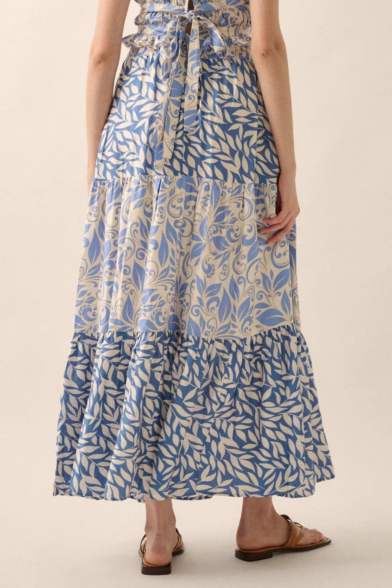 Spring Splendor Colorblock Floral Tiered Maxi Skirt