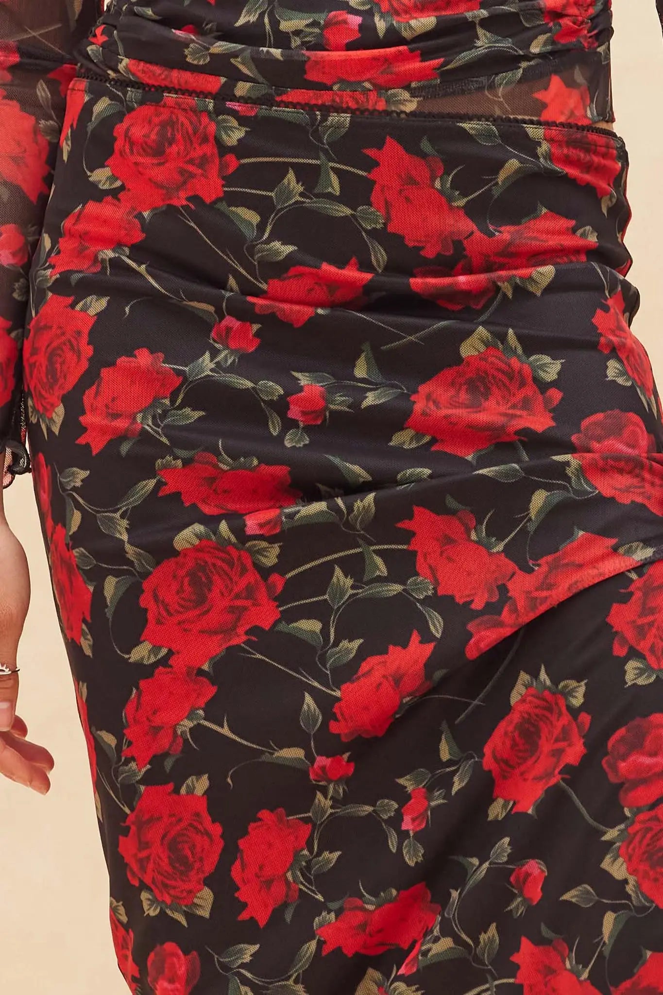 All Abloom Floral Mesh Lettuce-Edge Maxi Skirt
