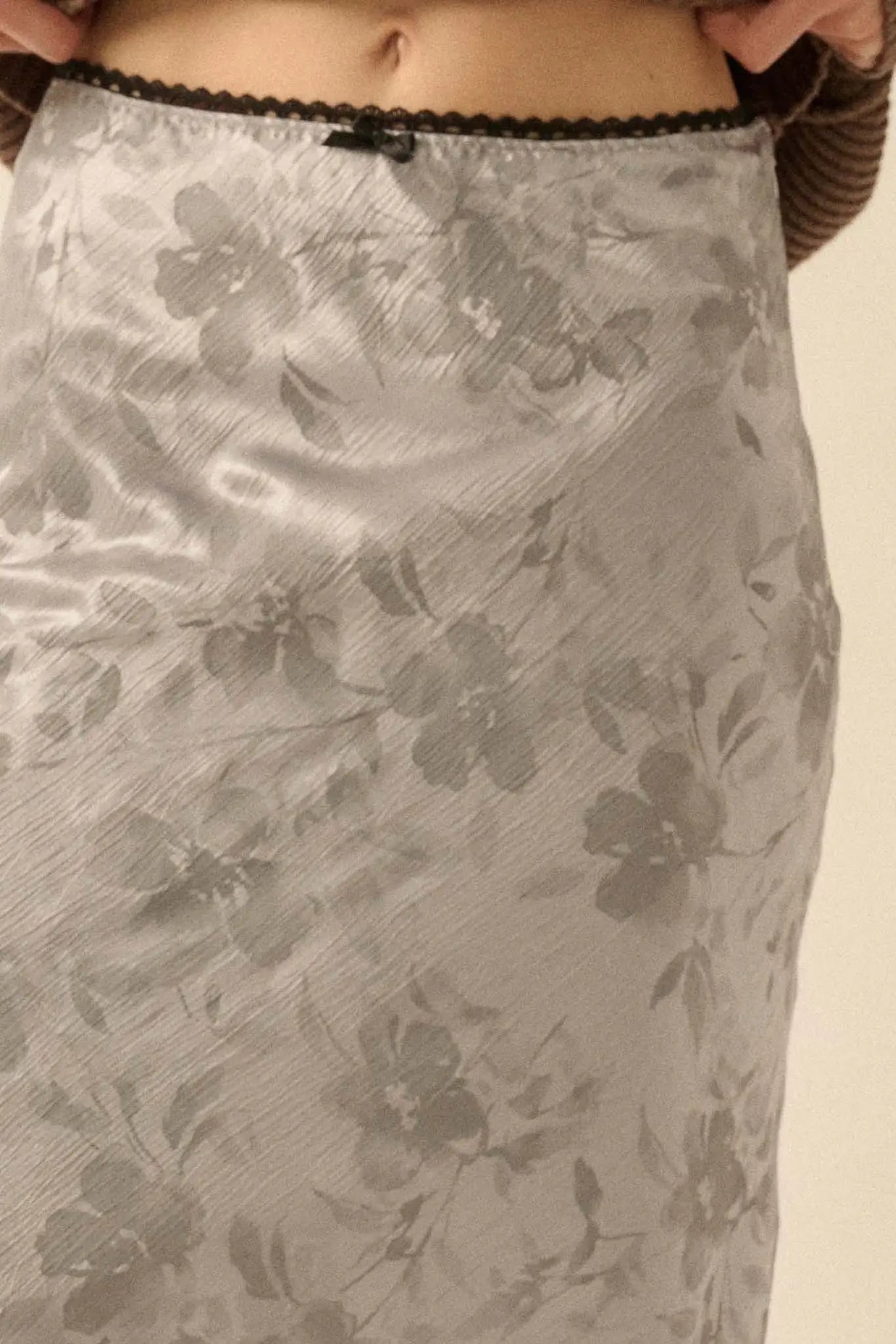 Flashy Flowers Floral Satin Maxi Skirt