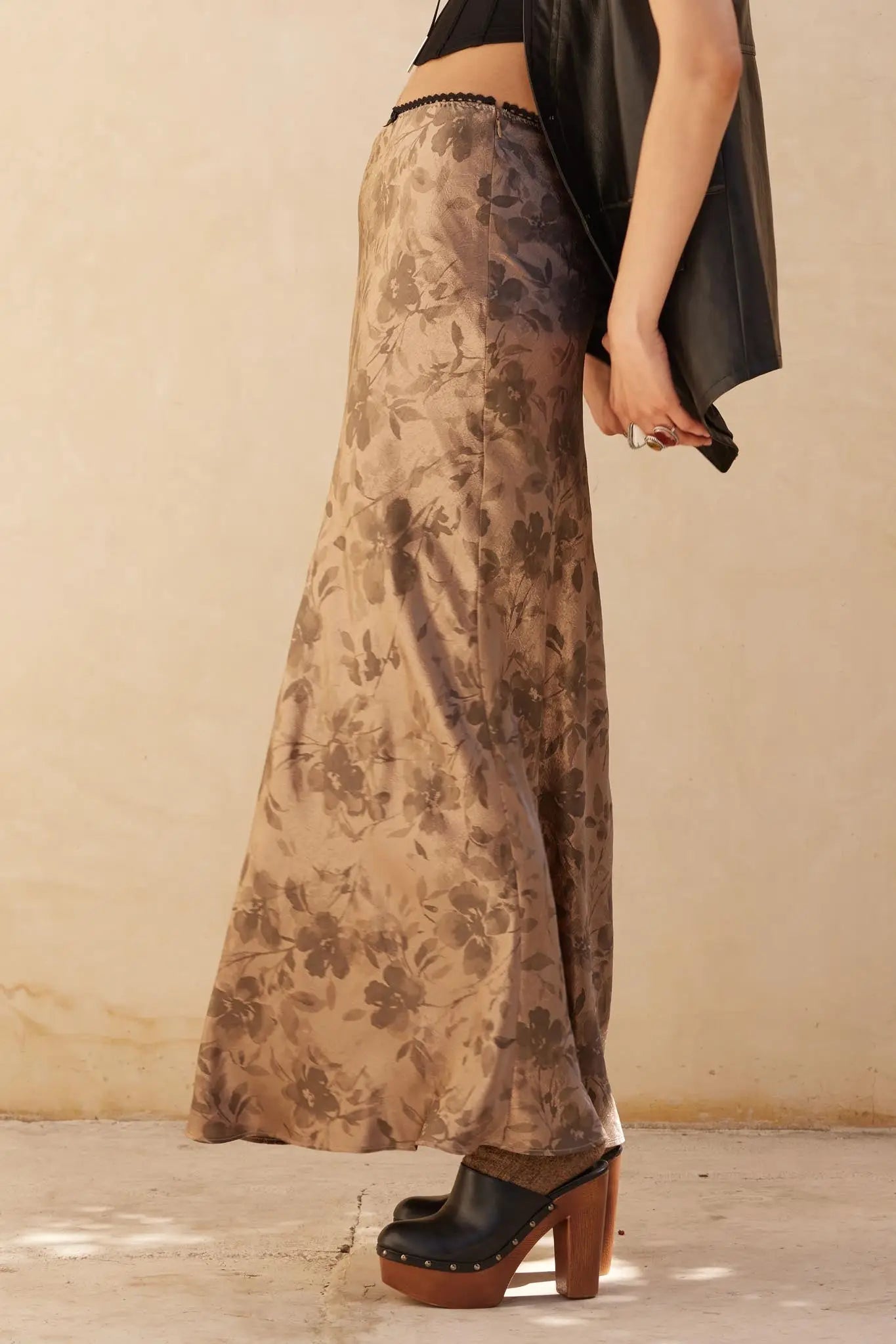 Flashy Flowers Floral Satin Maxi Skirt