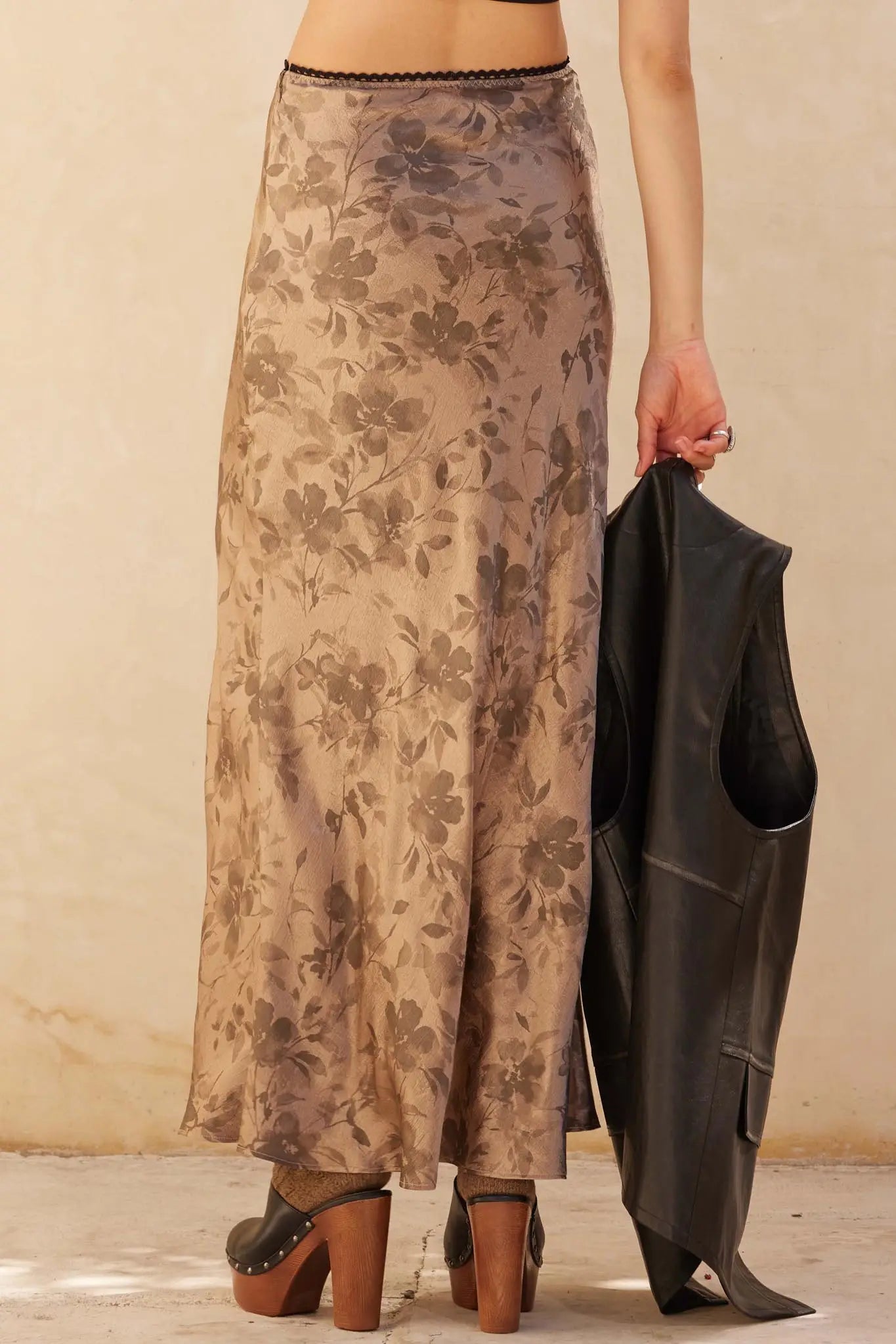 Flashy Flowers Floral Satin Maxi Skirt