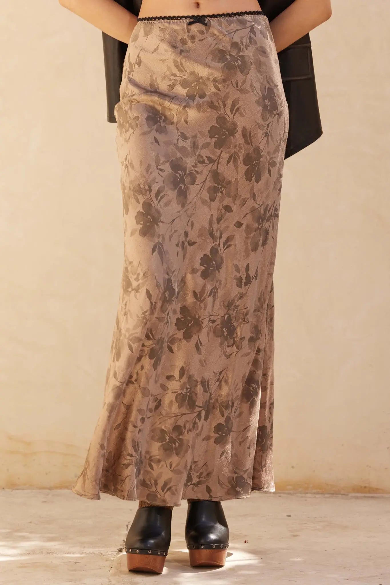 Flashy Flowers Floral Satin Maxi Skirt